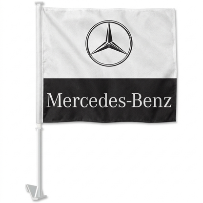Mercedes Benz Manufacturer Clip-On Window Flag - 11x13 Inch Brand Banner — White BG