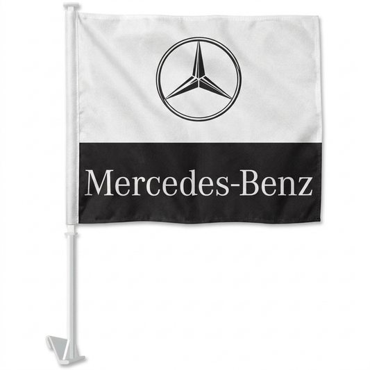 Mercedes Benz Manufacturer Clip-On Window Flag - 11x13 Inch Brand Banner — White BG