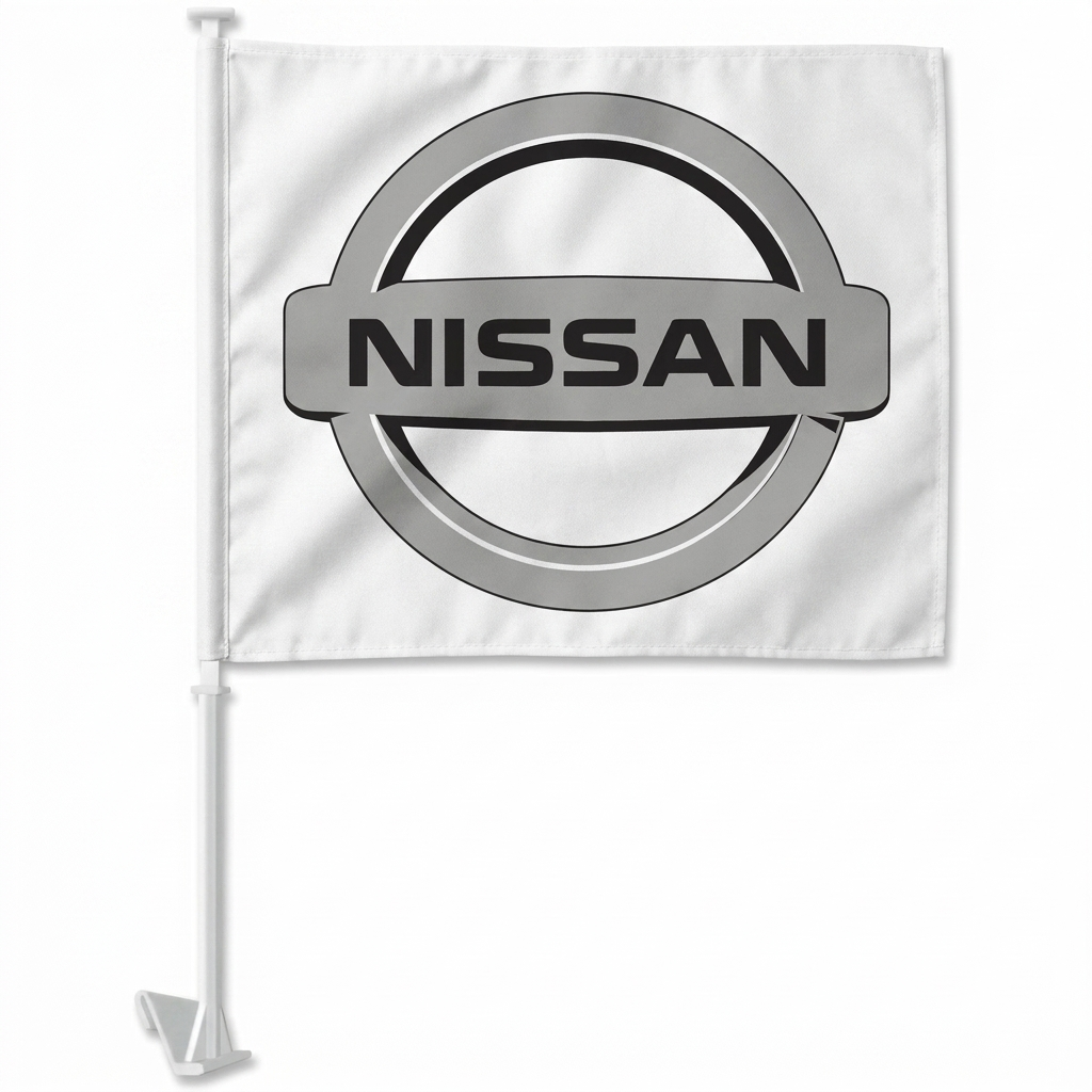 Nissan Manufacturer Clip-On Window Flag - 11x13 Inch Brand Banner — White BG