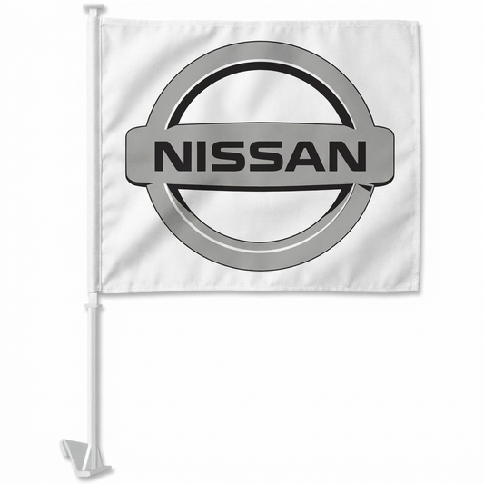 Nissan Manufacturer Clip-On Window Flag - 11x13 Inch Brand Banner — White BG