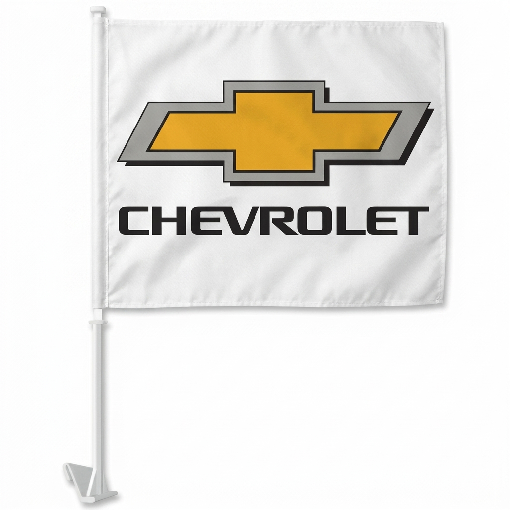 Chevrolet Manufacturer Clip-On Window Flag - 11x13 Inch Brand Banner — White BG