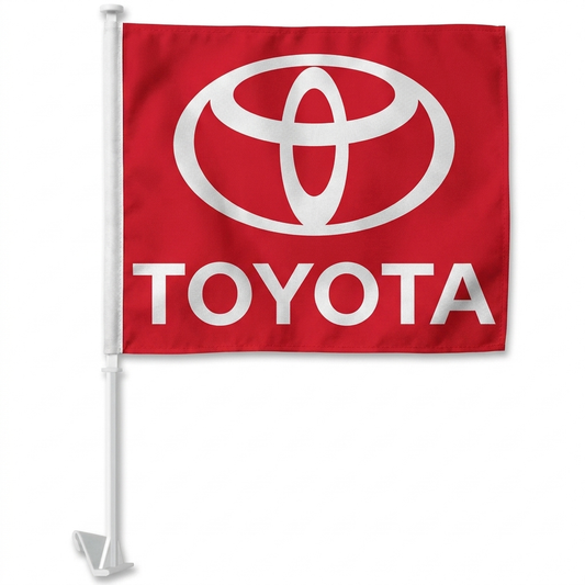 Toyota Manufacturer Clip-On Window Flag - 11x13 Inch Brand Banner — White BG