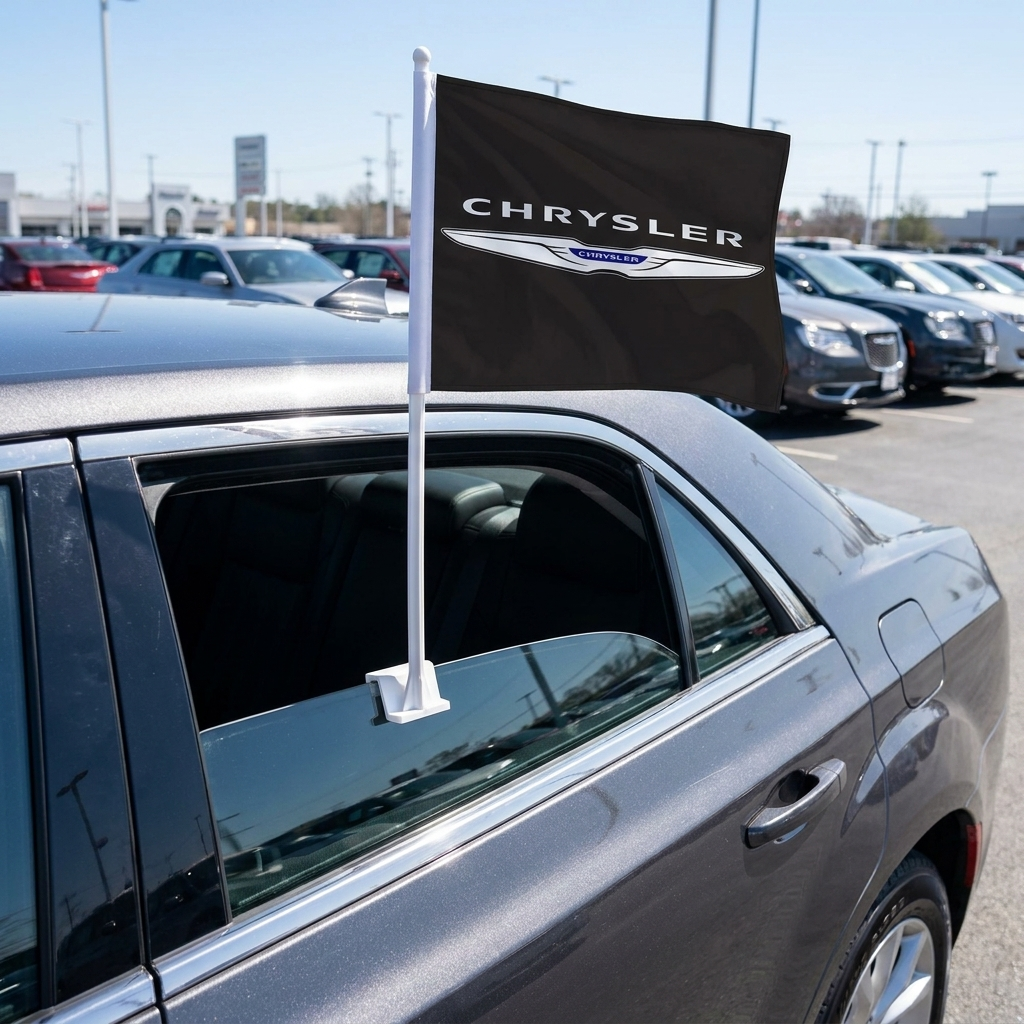 Chrysler Manufacturer Clip-On Window Flag - 11x13 Inch Brand Banner — Lifestyle