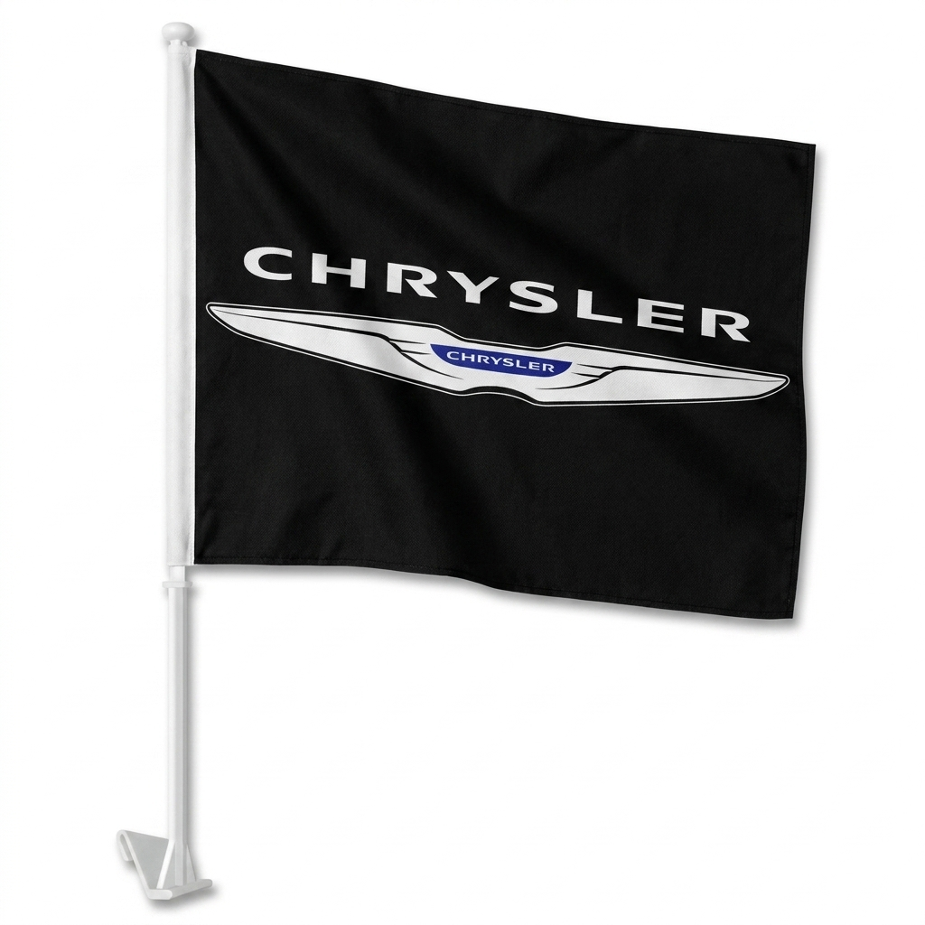 Chrysler Manufacturer Clip-On Window Flag - 11x13 Inch Brand Banner — White BG