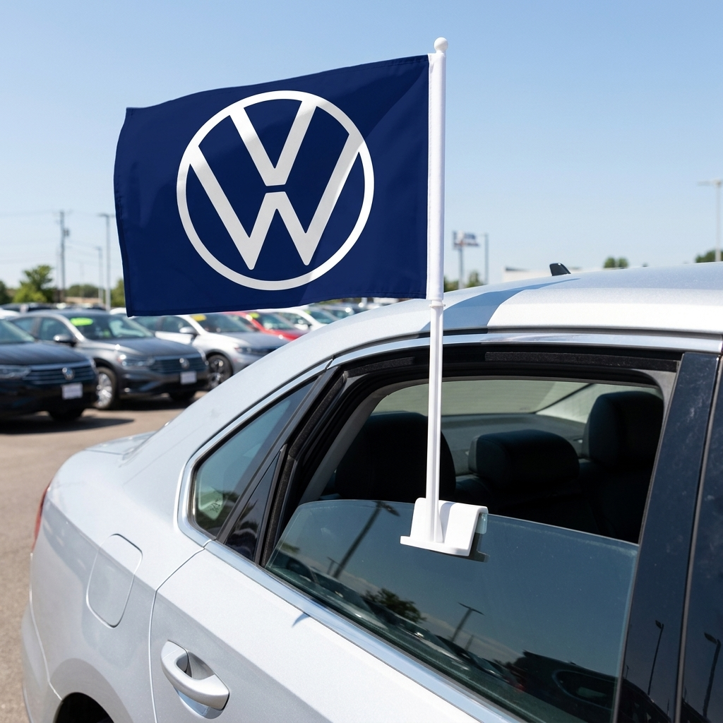 Volkswagen Manufacturer Clip-On Window Flag - 11x13 Inch Brand Banner — Lifestyle