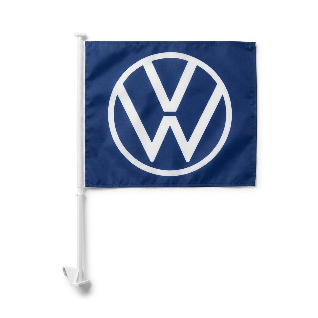 Volkswagen Manufacturer Clip-On Window Flag - 11x13 Inch Brand Banner — White BG