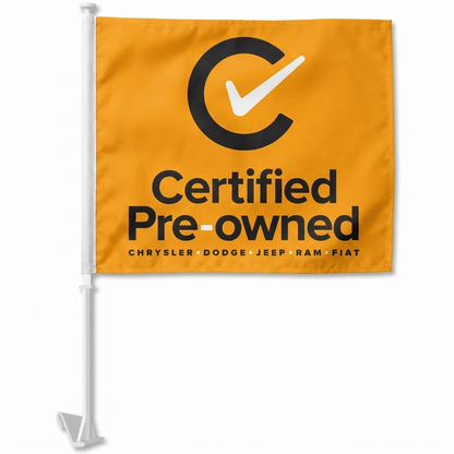 Certified Pre Owned Chry/Jeep Manufacturer Clip-On Window Flag - 11x13 Inch Brand Banner — White BG