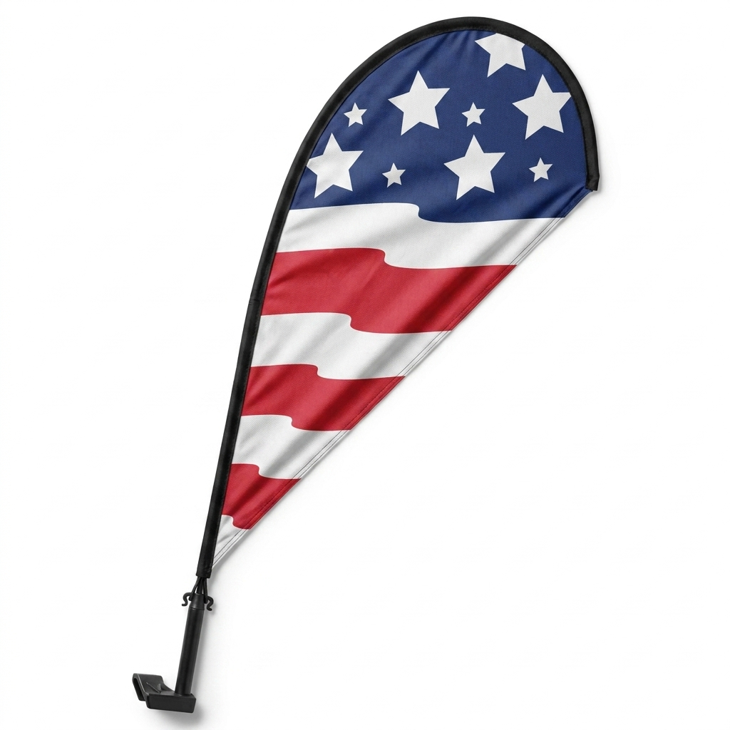 US FLAG Clip-On Paddle Flag - 2.5ft Window-Mounted Banner — White BG