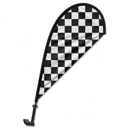 BLACK/WHITE CHECKERED Clip-On Paddle Flag - 2.5ft Window-Mounted Banner — White BG