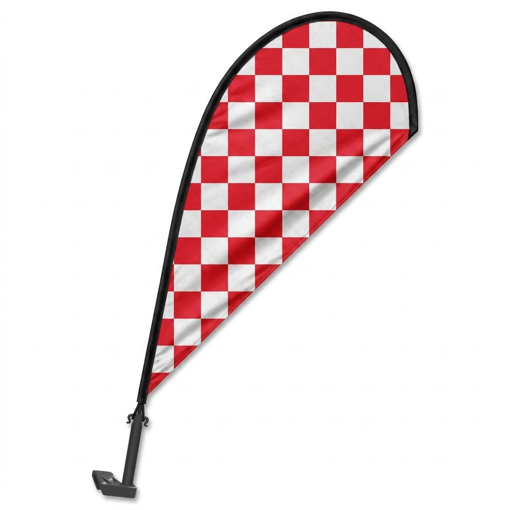 RED/WHITE CHECKERED Clip-On Paddle Flag - 2.5ft Window-Mounted Banner — White BG