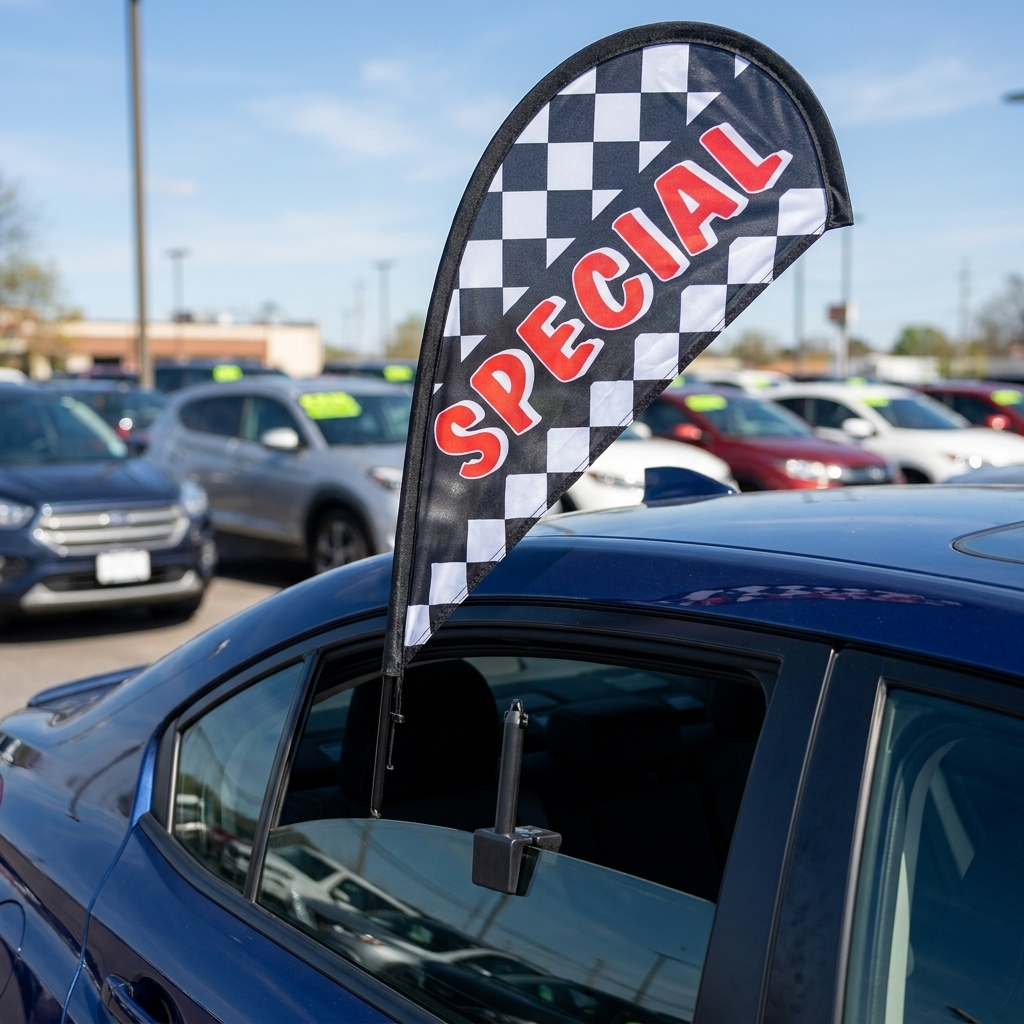 SPECIAL Clip-On Paddle Flag - 2.5ft Window-Mounted Banner — Lifestyle