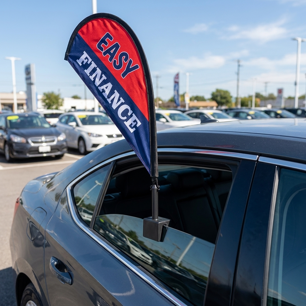 EASY FINANCE Clip-On Paddle Flag - 2.5ft Window-Mounted Banner — Lifestyle