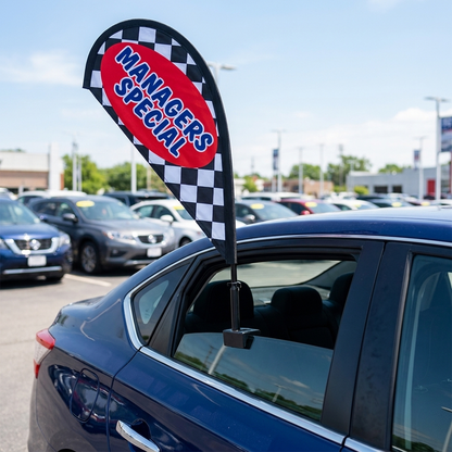 MANAGERS SPECIAL Clip-On Paddle Flag - 2.5ft Window-Mounted Banner — Lifestyle