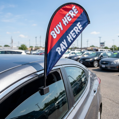 BUY HERE / PAY HERE Clip-On Paddle Flag - 2.5ft Window-Mounted Banner — Lifestyle