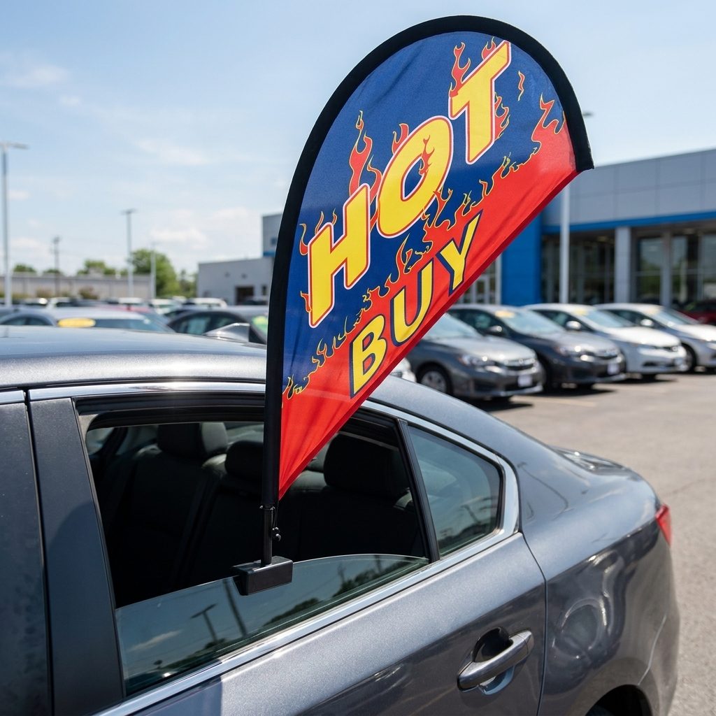 HOT BUY Clip-On Paddle Flag - 2.5ft Window-Mounted Banner — Lifestyle