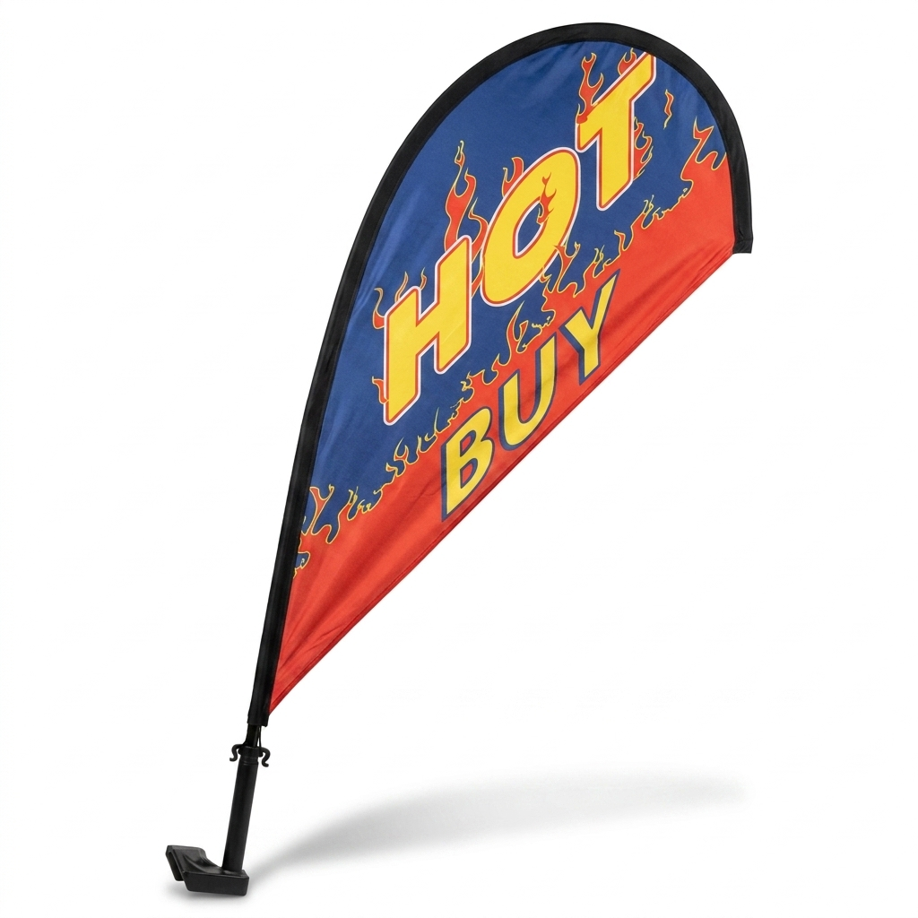 HOT BUY Clip-On Paddle Flag - 2.5ft Window-Mounted Banner — White BG