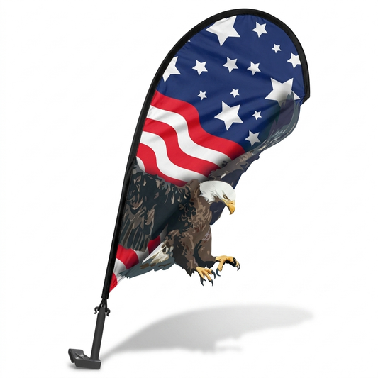 US FLAG with EAGLE 3D Clip-On Paddle Flag - Premium 2.5ft Window Banner — White BG