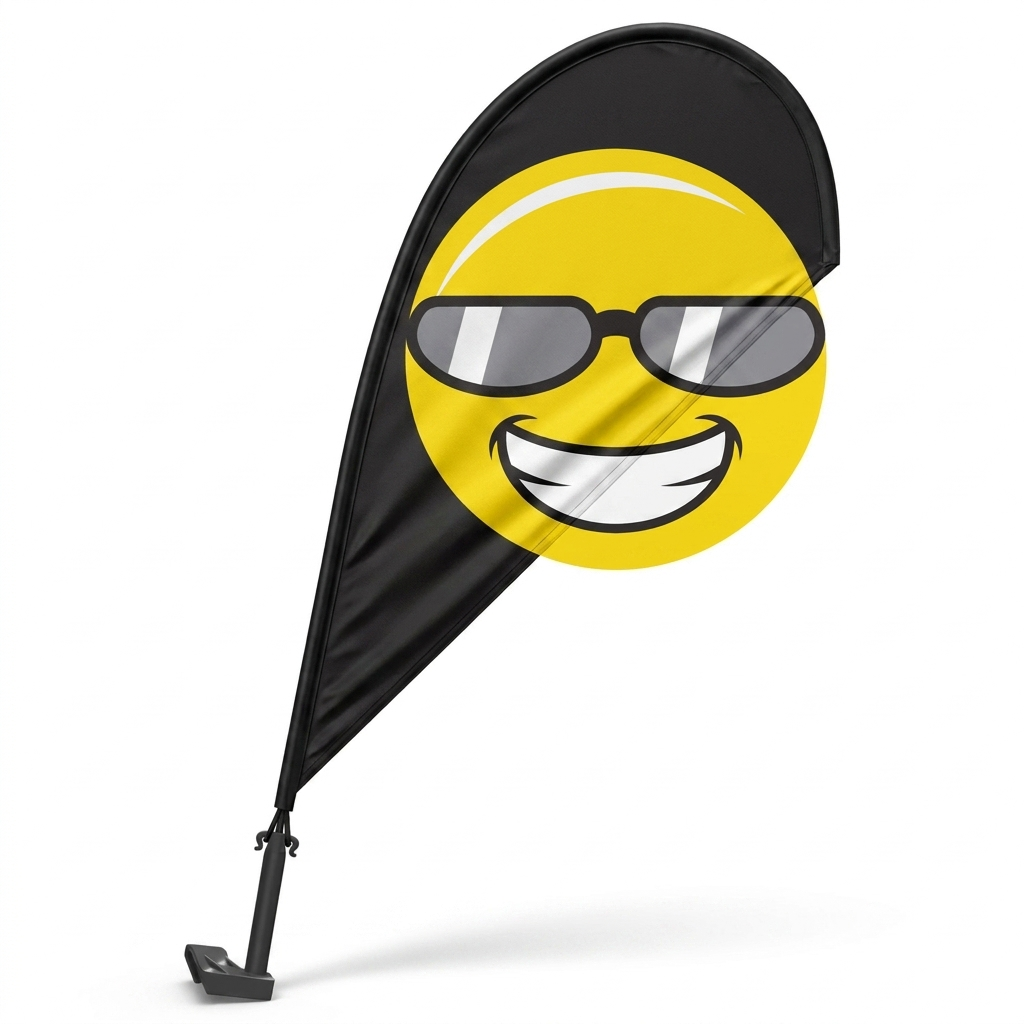 Smiley with Sunglasses 3D Clip-On Paddle Flag - Premium 2.5ft Window Banner — White BG