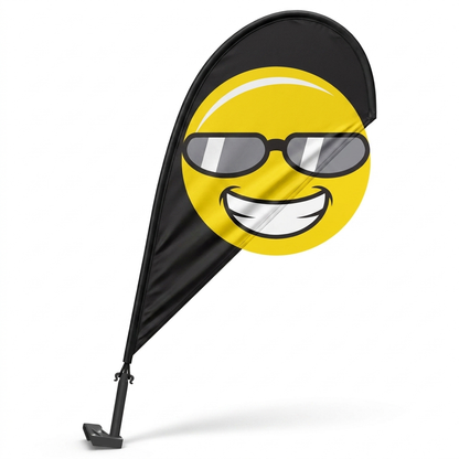 Smiley with Sunglasses 3D Clip-On Paddle Flag - Premium 2.5ft Window Banner — White BG