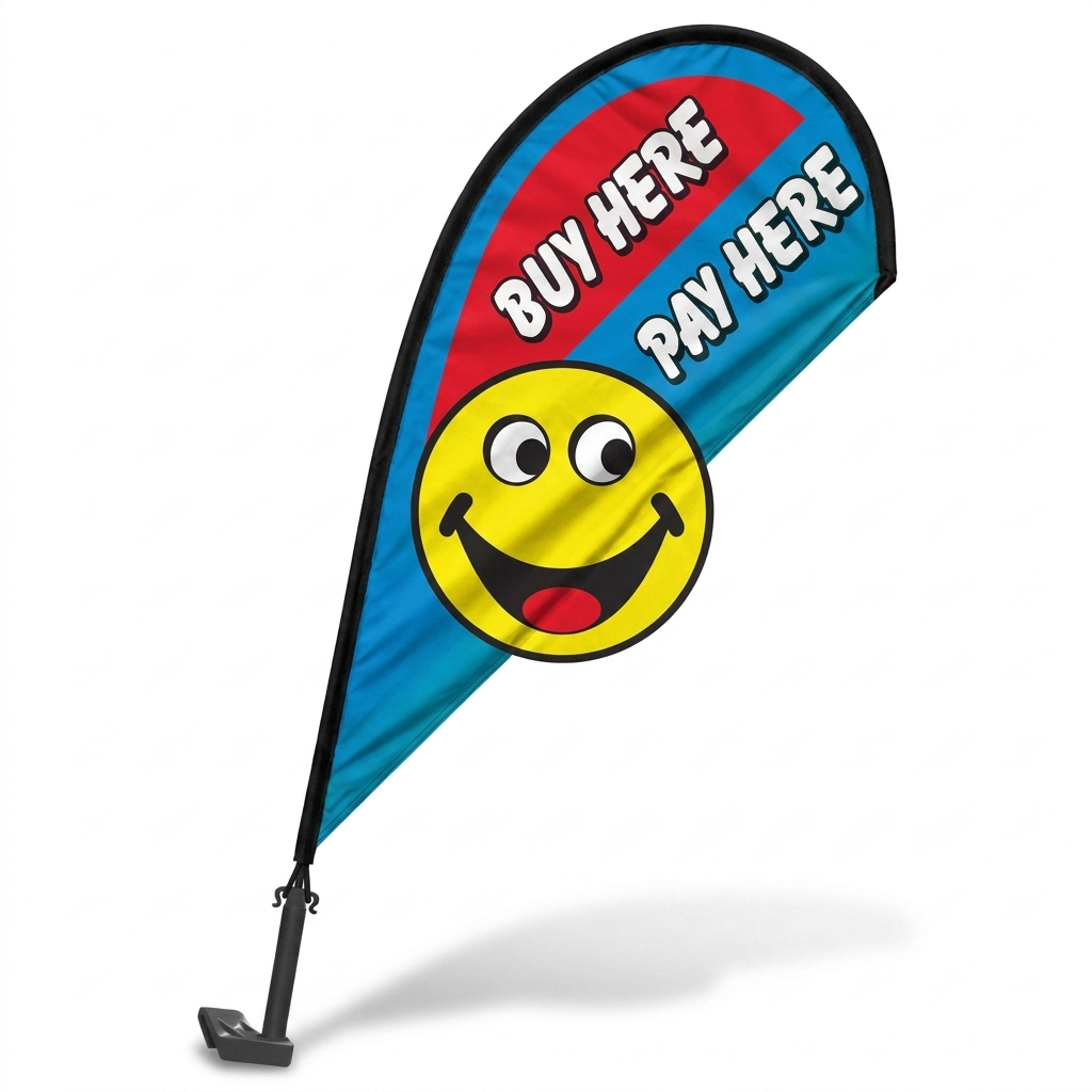 Buy Here/Pay Here 3D Clip-On Paddle Flag - Premium 2.5ft Window Banner — White BG