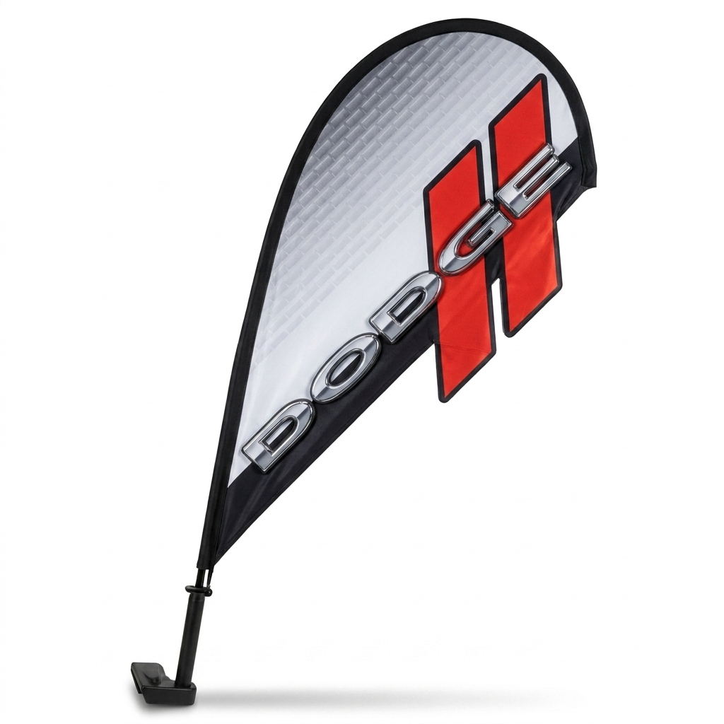 Dodge 3D Clip-On Paddle Flag - Premium 2.5ft Window Brand Banner — White BG