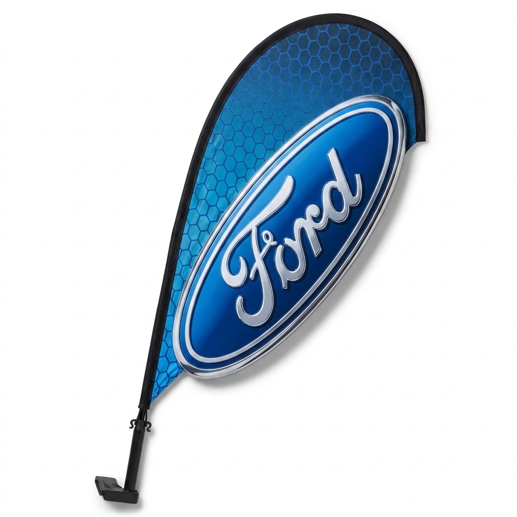 Ford 3D Clip-On Paddle Flag - Premium 2.5ft Window Brand Banner — White BG