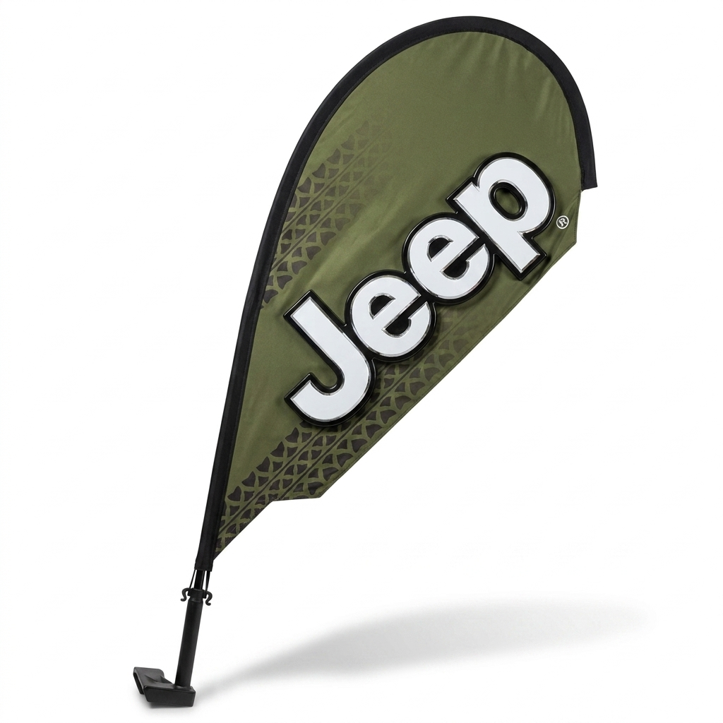 Jeep 3D Clip-On Paddle Flag - Premium 2.5ft Window Brand Banner — White BG