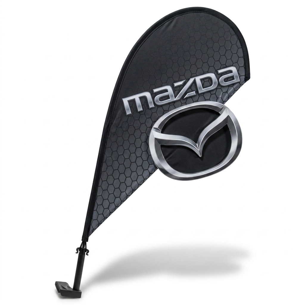 Mazda 3D Clip-On Paddle Flag - Premium 2.5ft Window Brand Banner — White BG