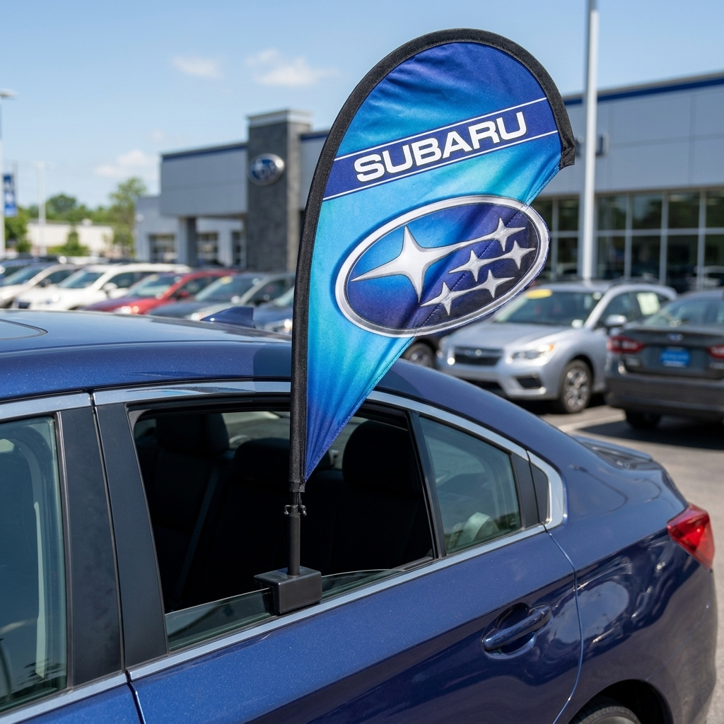 Subaru 3D Clip-On Paddle Flag - Premium 2.5ft Window Brand Banner — Lifestyle