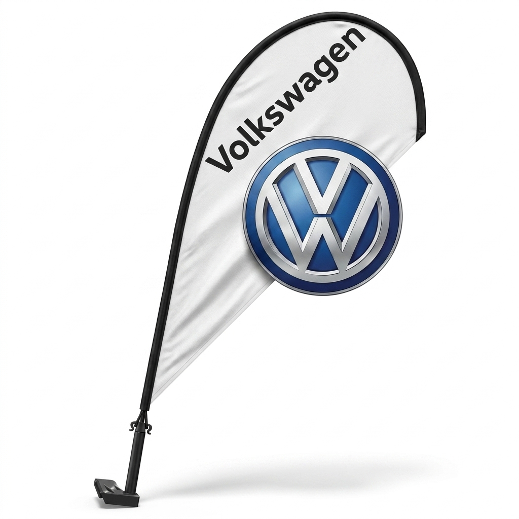 Volkswagen 3D Clip-On Paddle Flag - Premium 2.5ft Window Brand Banner — White BG