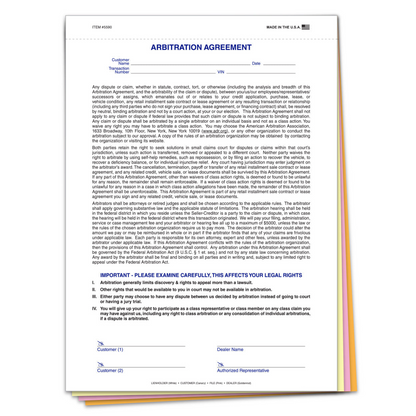 Arbitration Agreement Form - 4-Part Carbonless Dealership Form