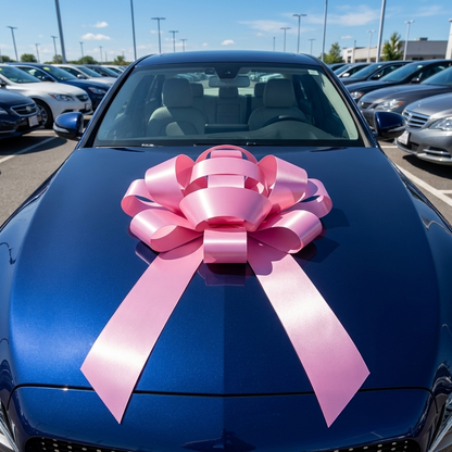30" Pink Magnetic Shiny Car Bow - Dealership Delivery Bow | Lifestyle Photo