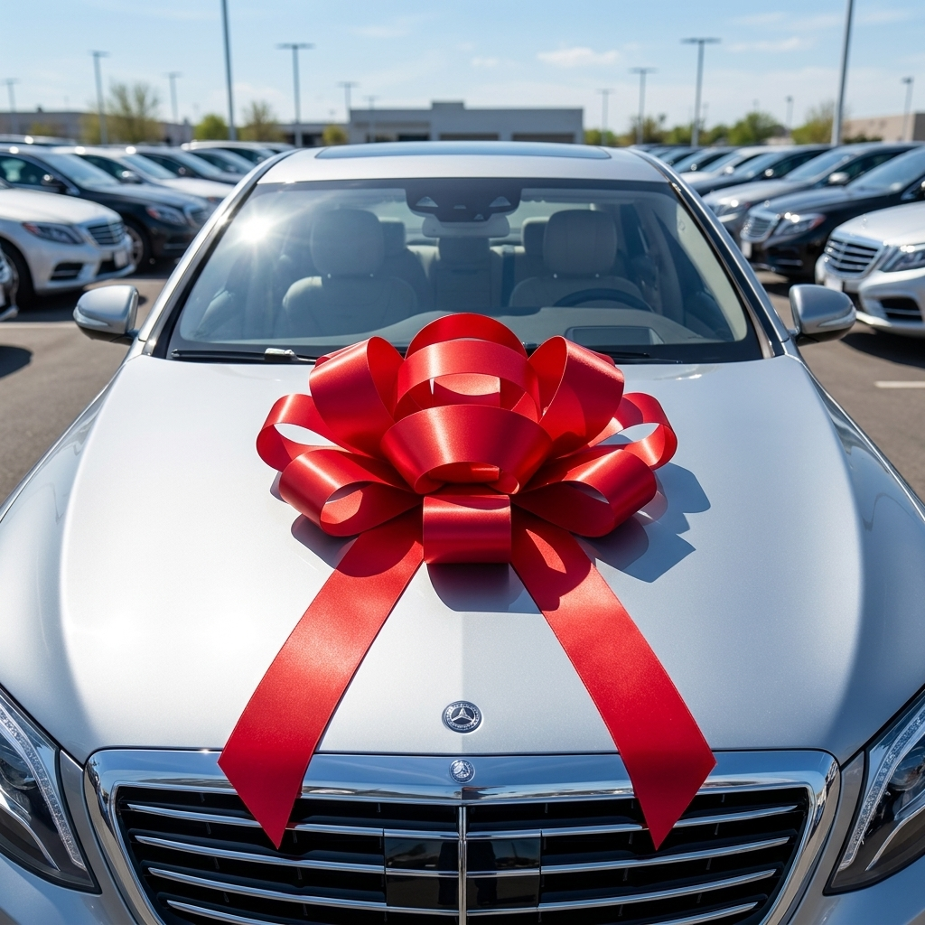 30" Red Magnetic Shiny Car Bow - Dealership Delivery Bow | Lifestyle Photo