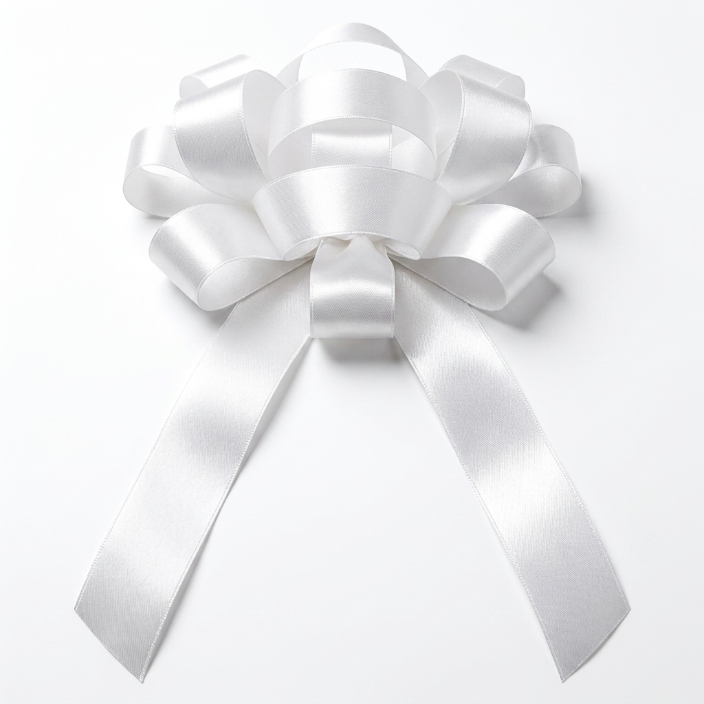 30" White Magnetic Shiny Car Bow - Dealership Delivery Bow | White Background Product Photo