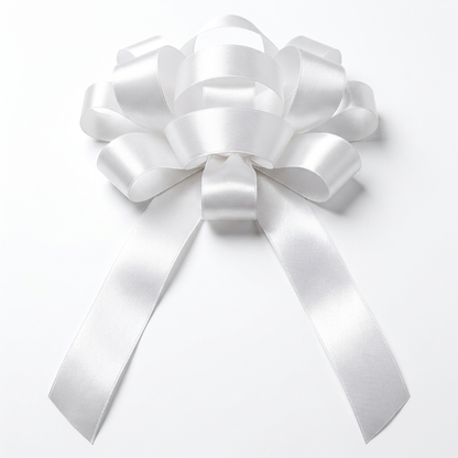 30" White Magnetic Shiny Car Bow - Dealership Delivery Bow | White Background Product Photo