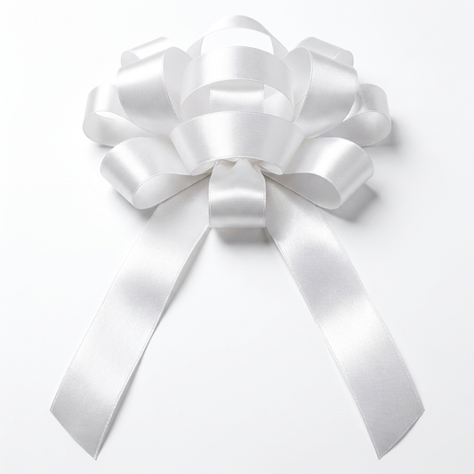 30" White Magnetic Shiny Car Bow - Dealership Delivery Bow | White Background Product Photo