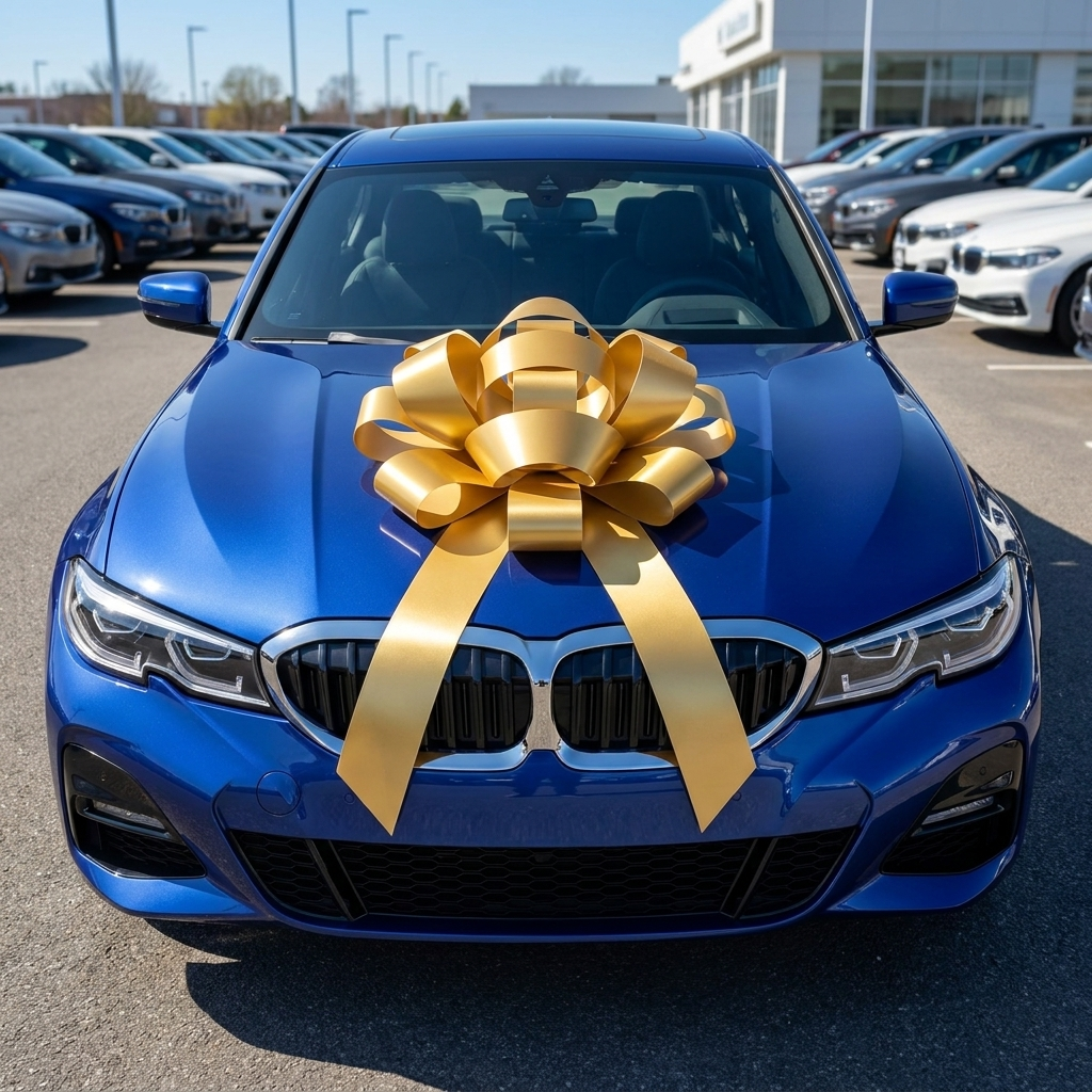 30" Gold Magnetic Shiny Car Bow - Dealership Delivery Bow | Lifestyle Photo