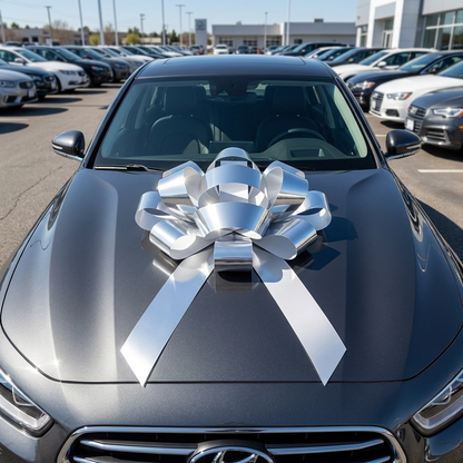 30" Silver Magnetic Shiny Car Bow - Dealership Delivery Bow | Lifestyle Photo