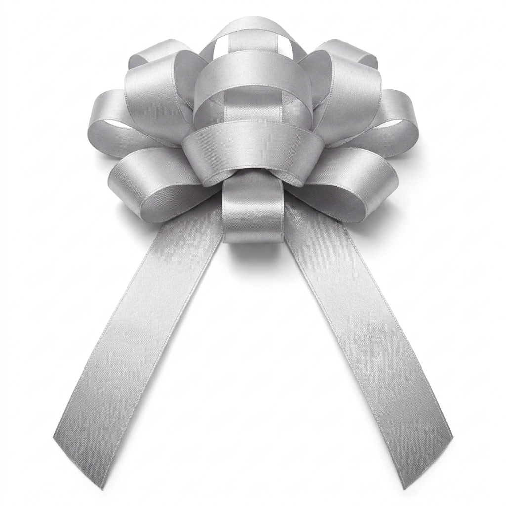 30" Silver Magnetic Shiny Car Bow - Dealership Delivery Bow | White Background Product Photo