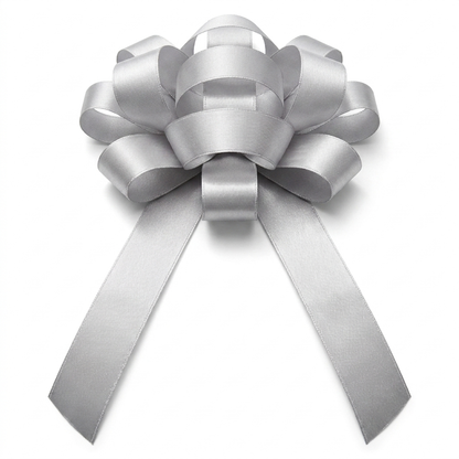30" Silver Magnetic Shiny Car Bow - Dealership Delivery Bow | White Background Product Photo