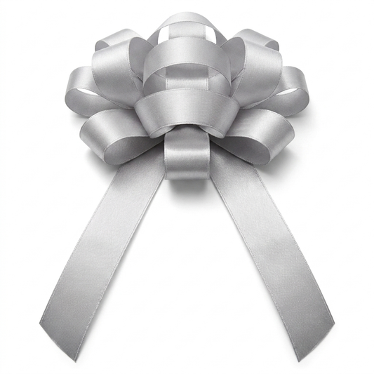 30" Silver Magnetic Shiny Car Bow - Dealership Delivery Bow | White Background Product Photo