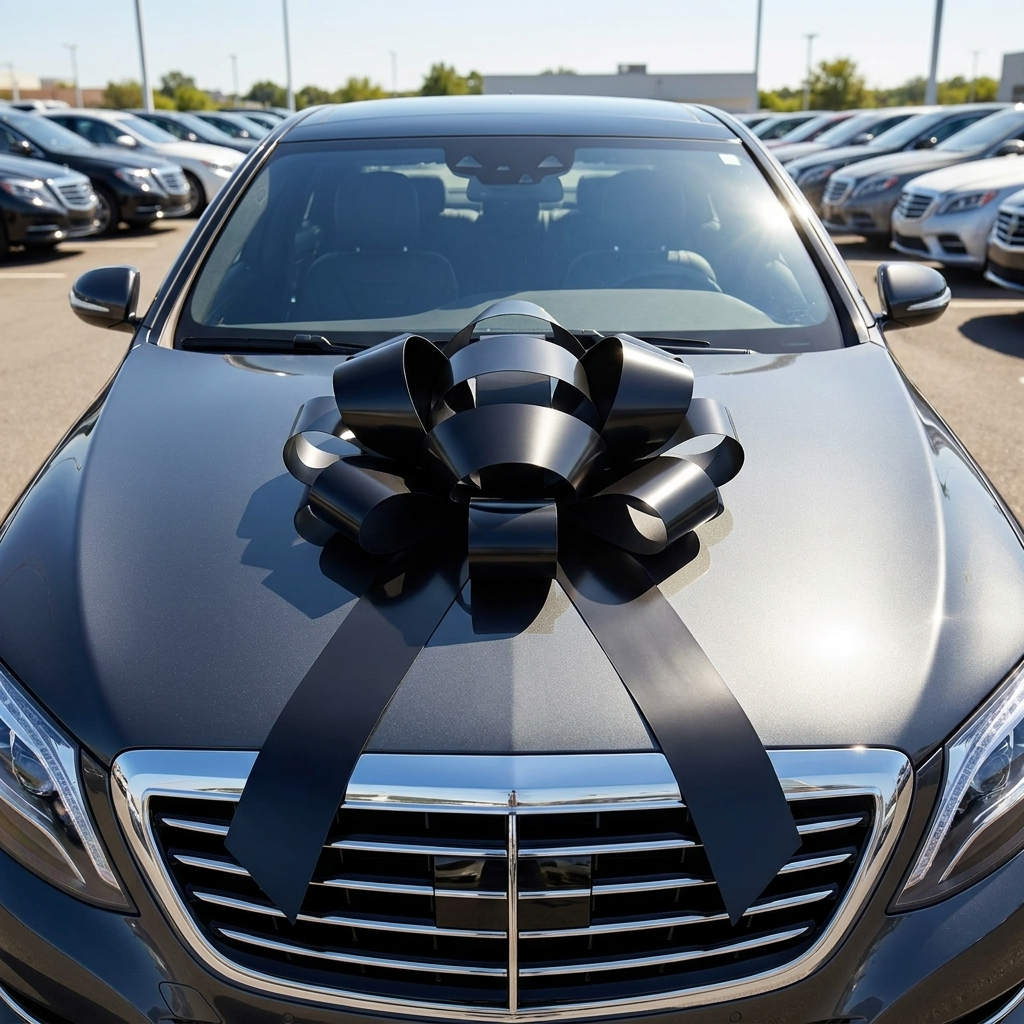 30" Black Magnetic Shiny Car Bow - Dealership Delivery Bow | Lifestyle Photo