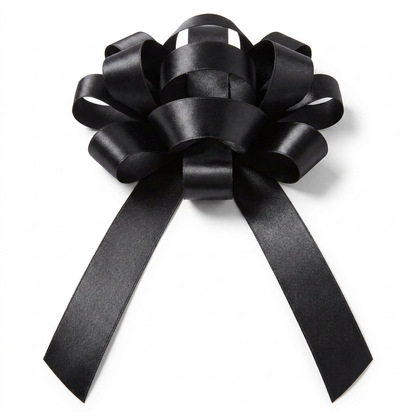 30" Black Magnetic Shiny Car Bow - Dealership Delivery Bow | White Background Product Photo