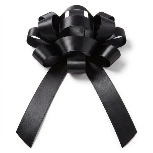 30" Black Magnetic Shiny Car Bow - Dealership Delivery Bow | White Background Product Photo