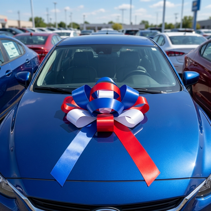30" Patriotic Magnetic Shiny Car Bow - Dealership Delivery Bow | Lifestyle Photo