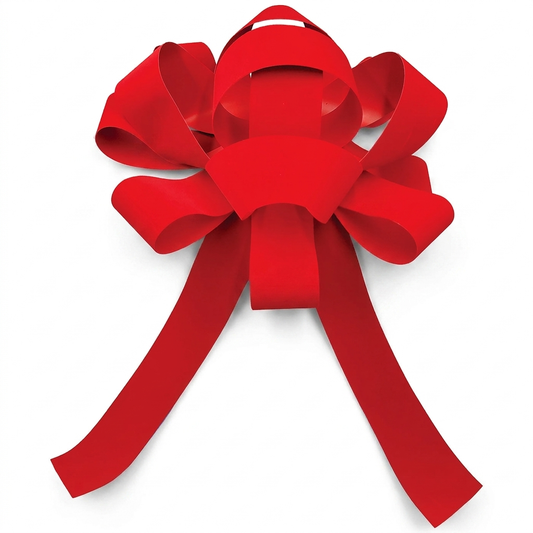 30" Red Velvet Car Bow - Magnetic Dealership Delivery Bow | White Background Product Photo