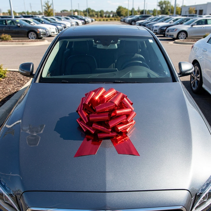14" Metallic Red Pull Bow - 10-Pack for Vehicle Deliveries | Lifestyle Photo