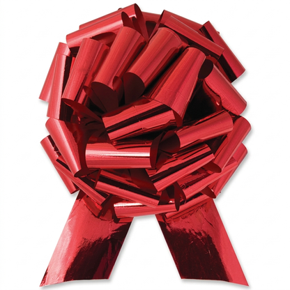 14" Metallic Red Pull Bow - 10-Pack for Vehicle Deliveries | White Background Product Photo