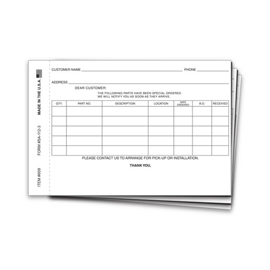 Special Parts Order Form - SA-112-3