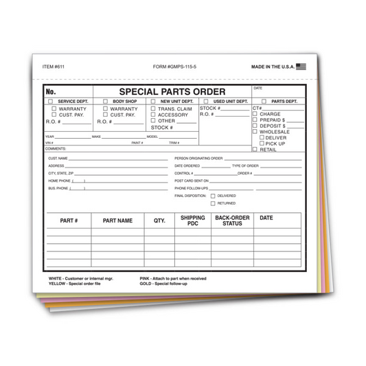 Special Parts Order Form - SPO-GMPS-115-5